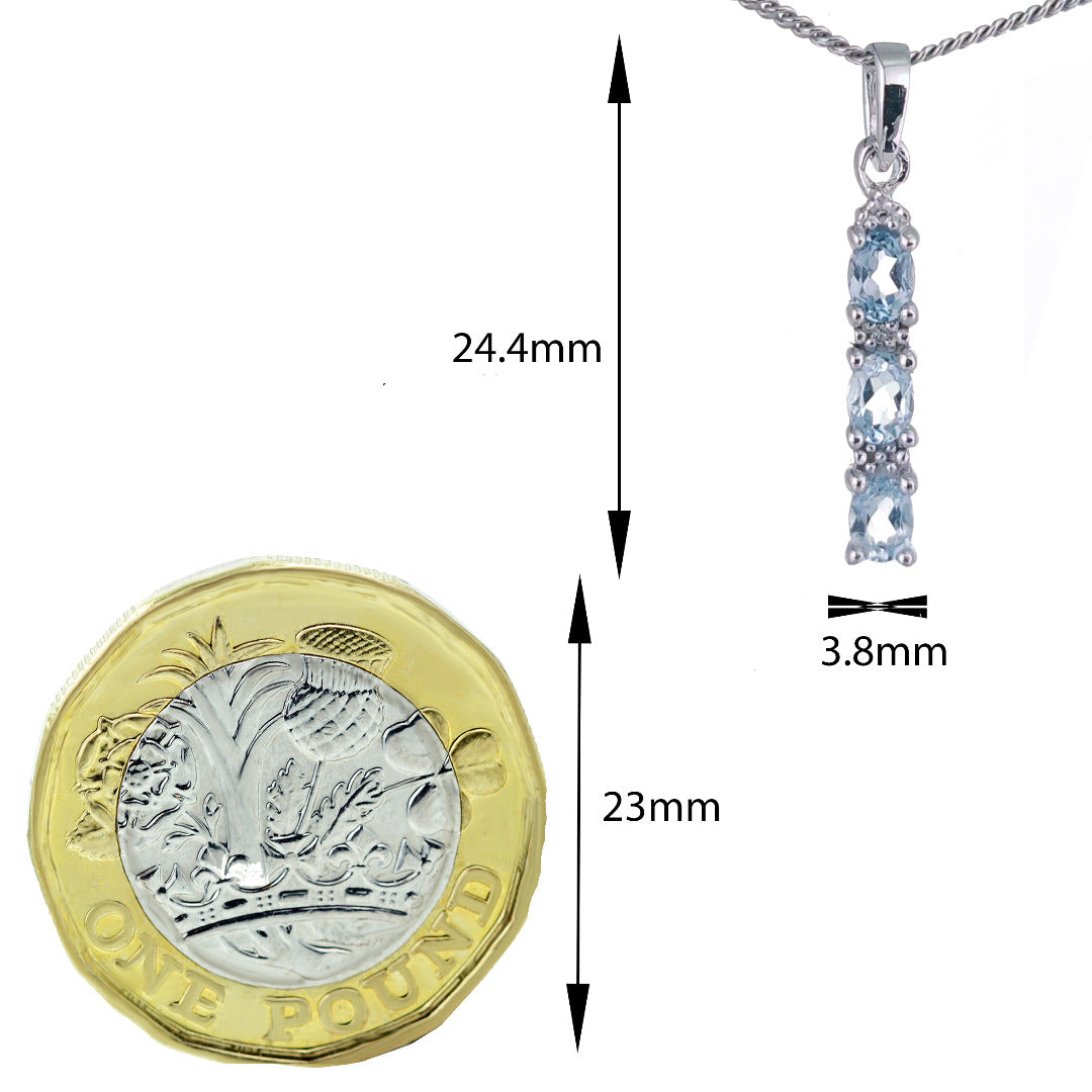 Topaz Necklace Diamond Drop Blue Pendant Sterling Silver December Birthstone