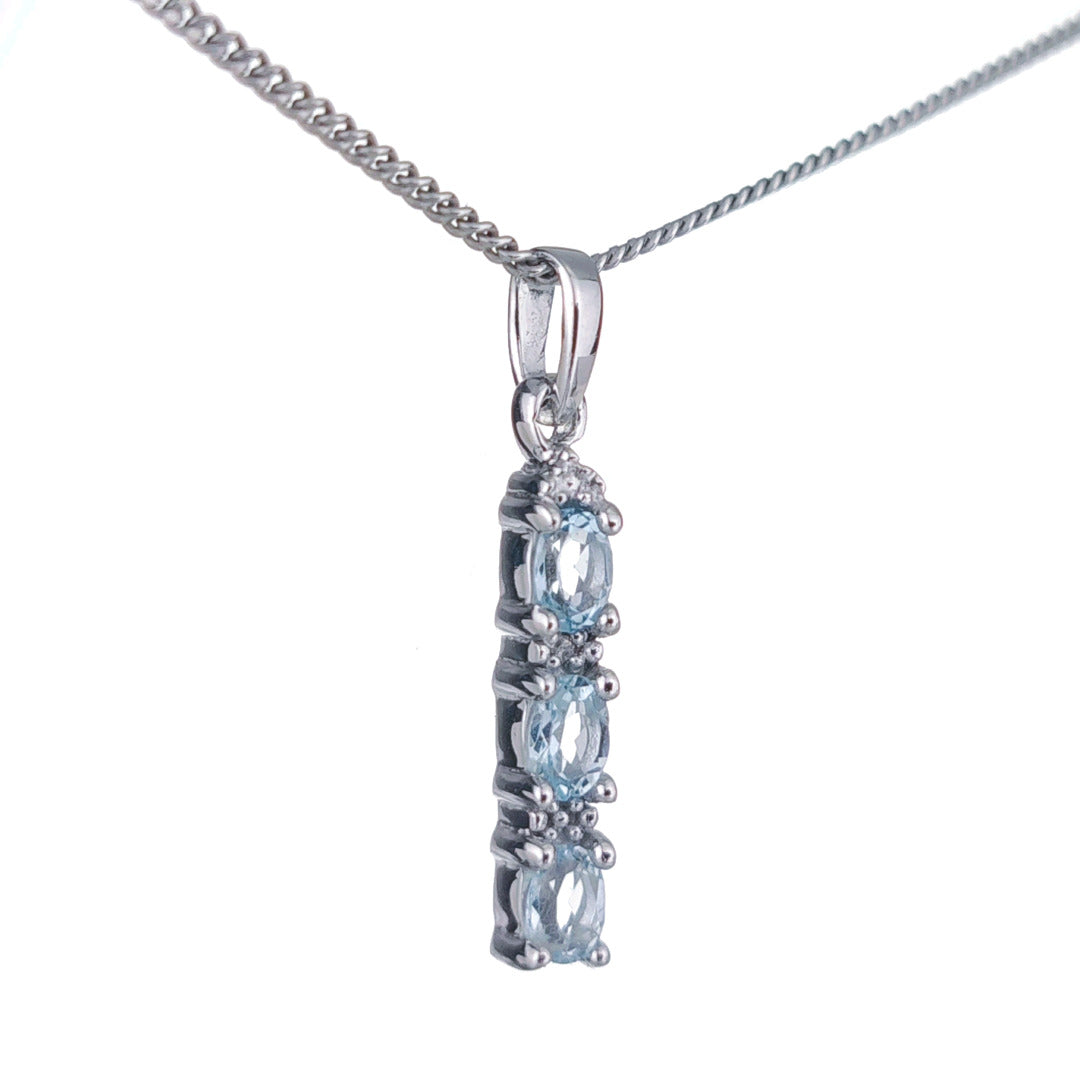 Topaz Necklace Diamond Drop Blue Pendant Sterling Silver December Birthstone