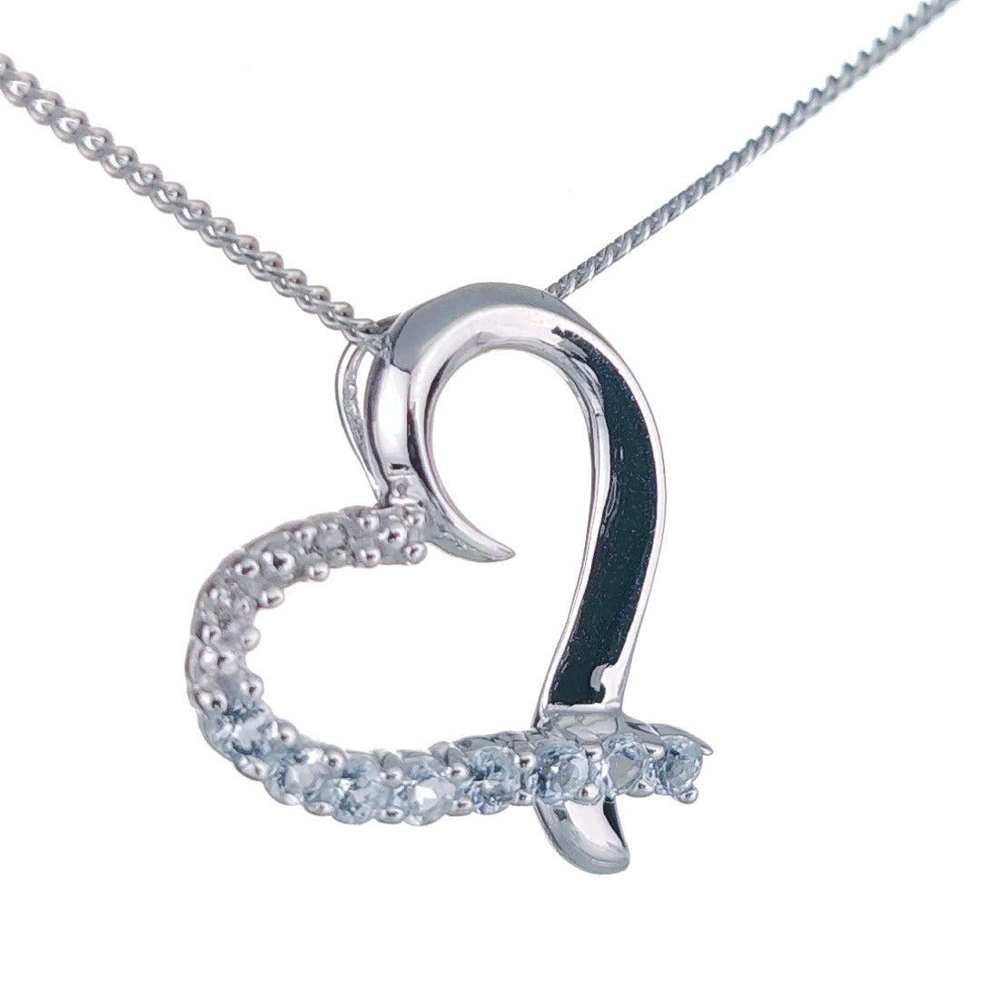 Topaz Necklace Diamond 0.32ct Heart Blue Pendant Sterling Silver December Birthstone