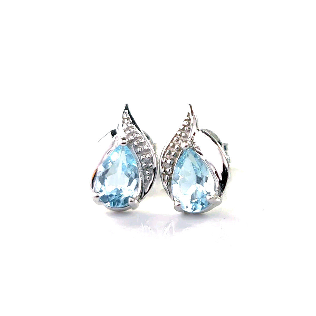 Topaz Earrings Diamond 1ct Pear Studs Sterling Silver December Birthstone