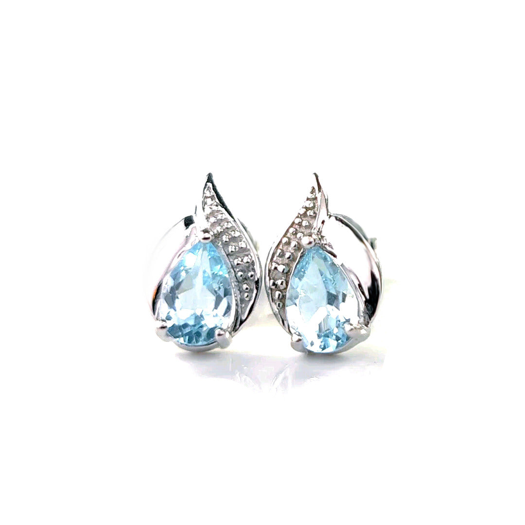 Topaz Earrings Diamond 1ct Pear Studs Sterling Silver December Birthstone