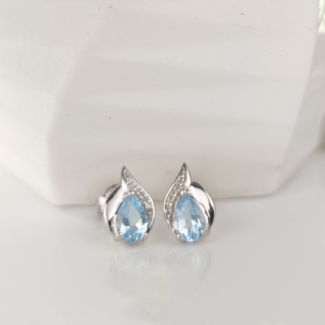 Topaz Earrings Diamond 1ct Pear Studs Sterling Silver December Birthstone