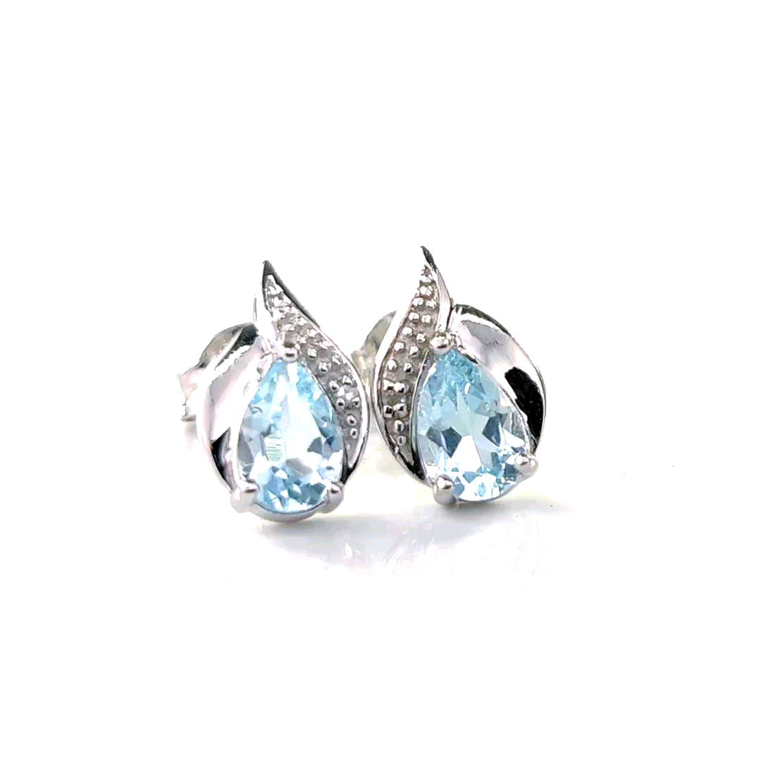 Topaz Earrings Diamond 1ct Pear Studs Sterling Silver December Birthstone