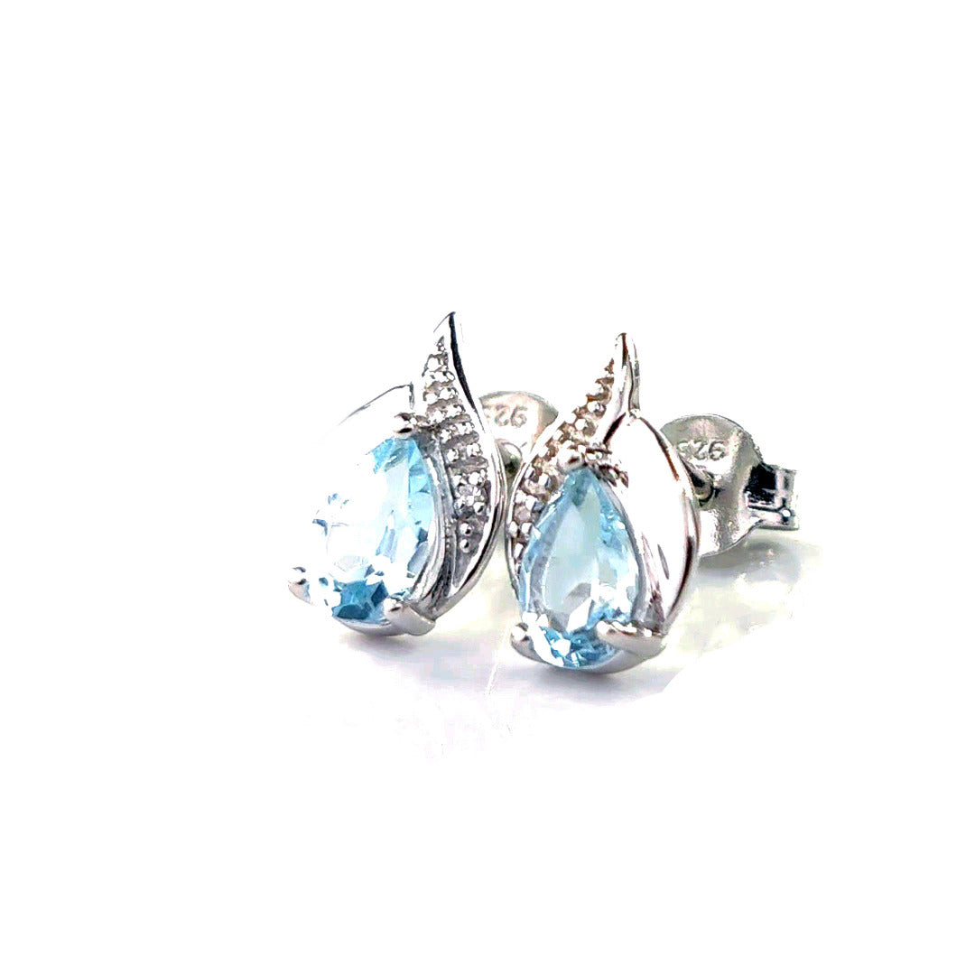 Topaz Earrings Diamond 1ct Pear Studs Sterling Silver December Birthstone