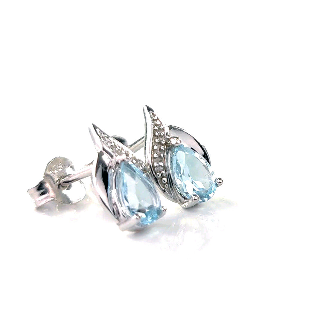 Topaz Earrings Diamond 1ct Pear Studs Sterling Silver December Birthstone