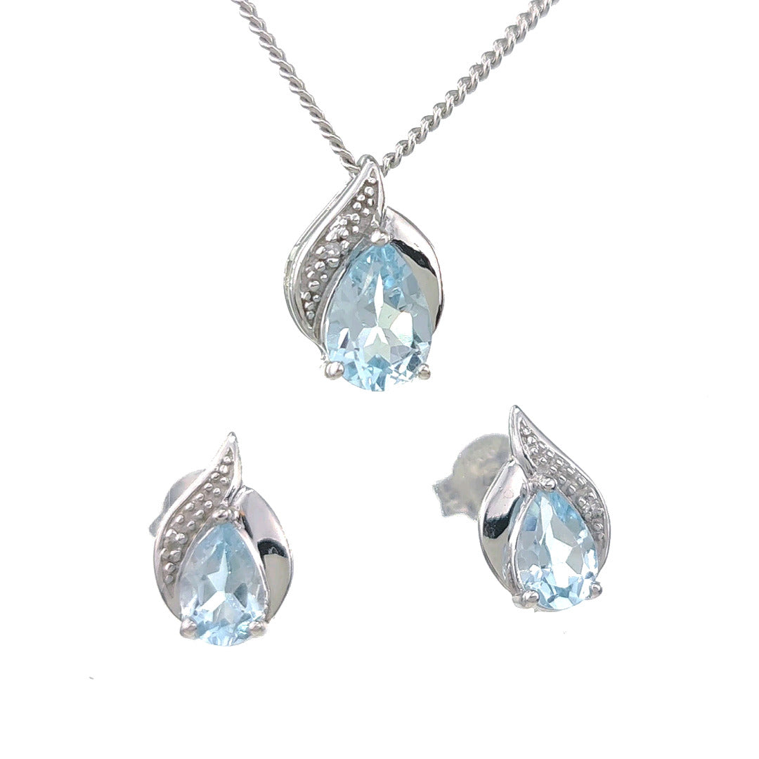 Topaz Necklace Earring Set Diamond 2ct Pear Sterling Silver December Birthstone