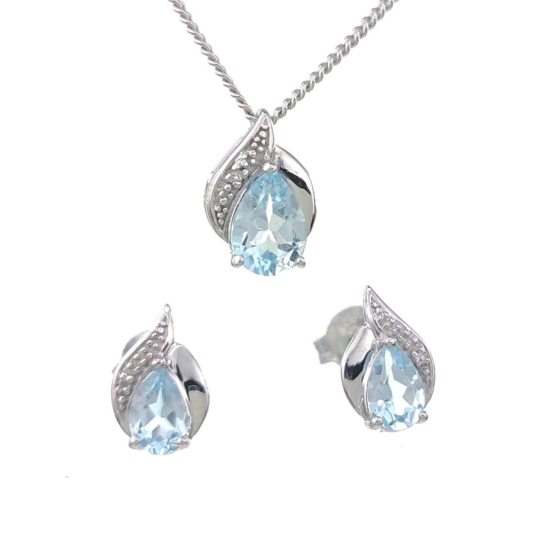 Topaz Necklace Earring Set Diamond 2ct Pear Sterling Silver December Birthstone