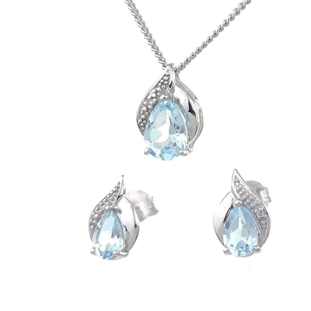 Topaz Necklace Earring Set Diamond 2ct Pear Sterling Silver December Birthstone