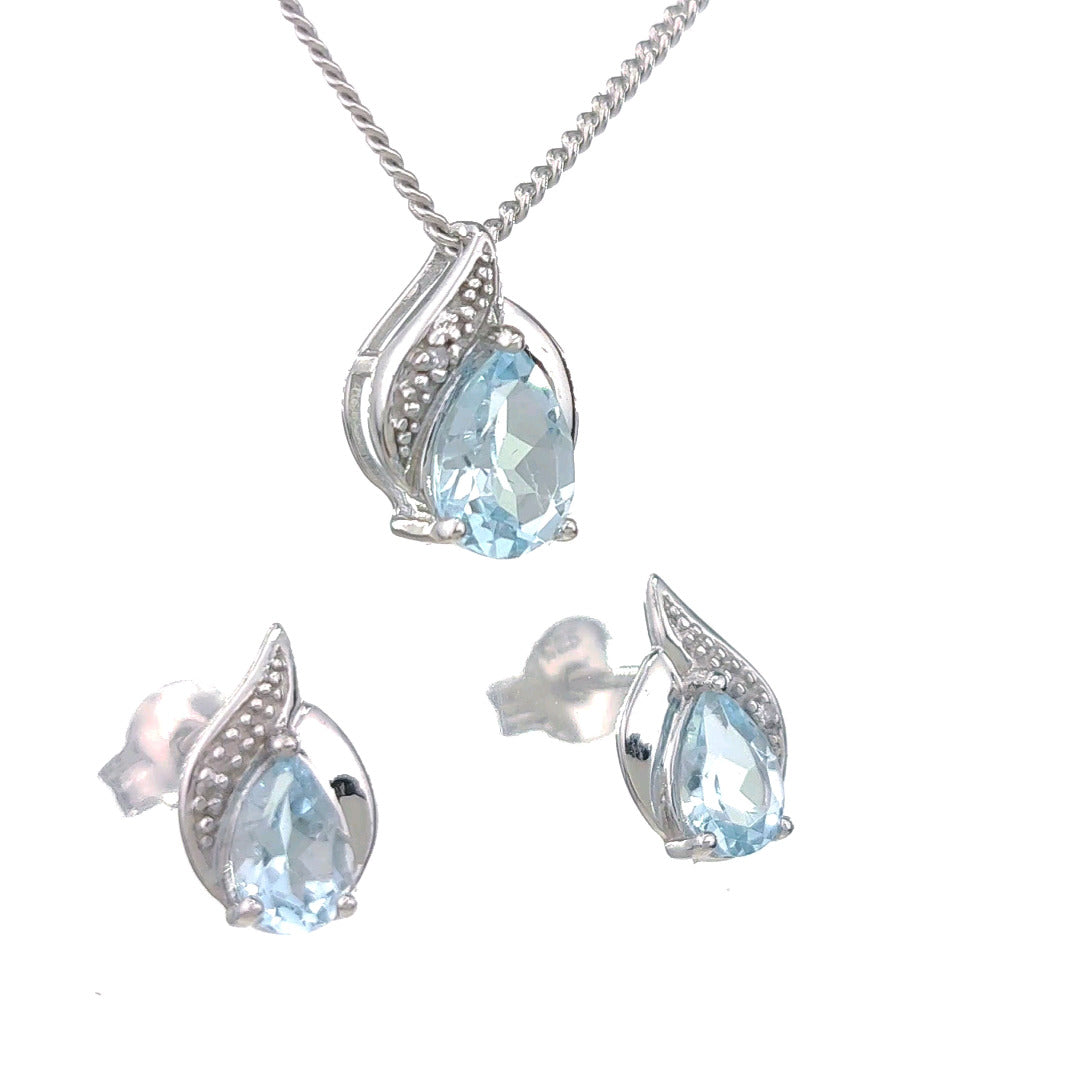 Topaz Necklace Earring Set Diamond 2ct Pear Sterling Silver December Birthstone