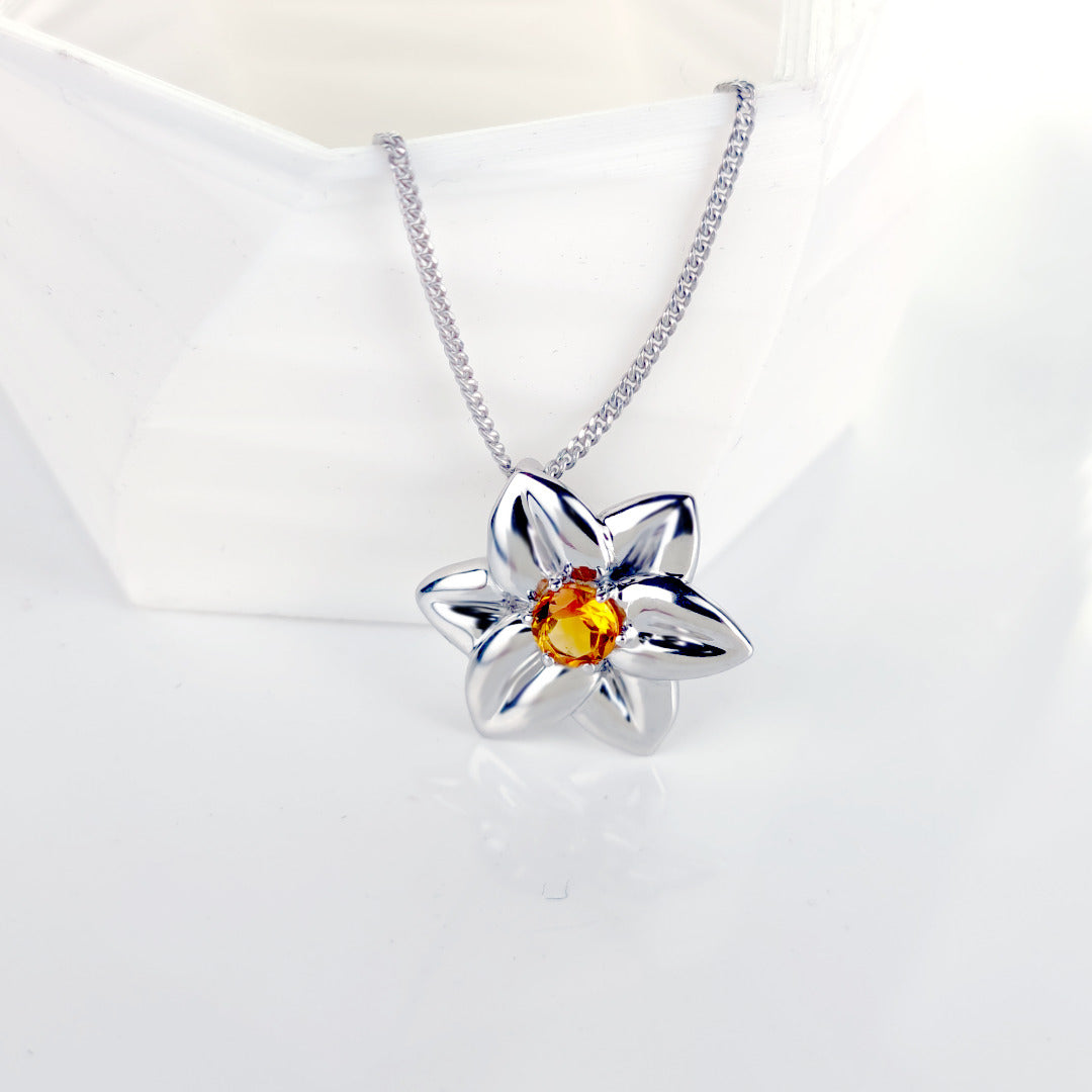 Citrine Necklace 0.4ct Yellow Daffodil Pendant Silver November Birthstone