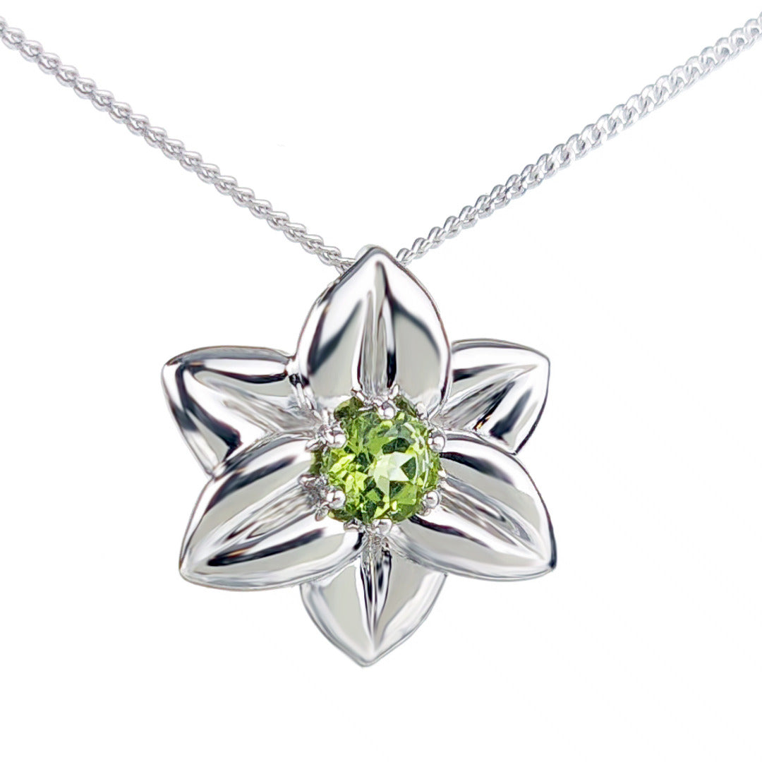 Peridot Flower Pendant Sterling Silver