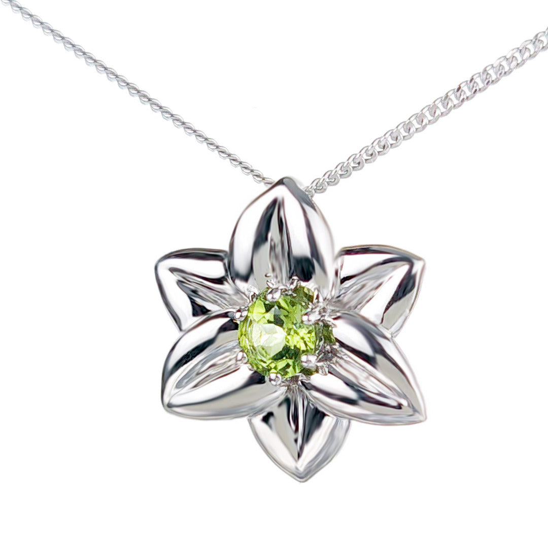 Peridot Flower Pendant Sterling Silver