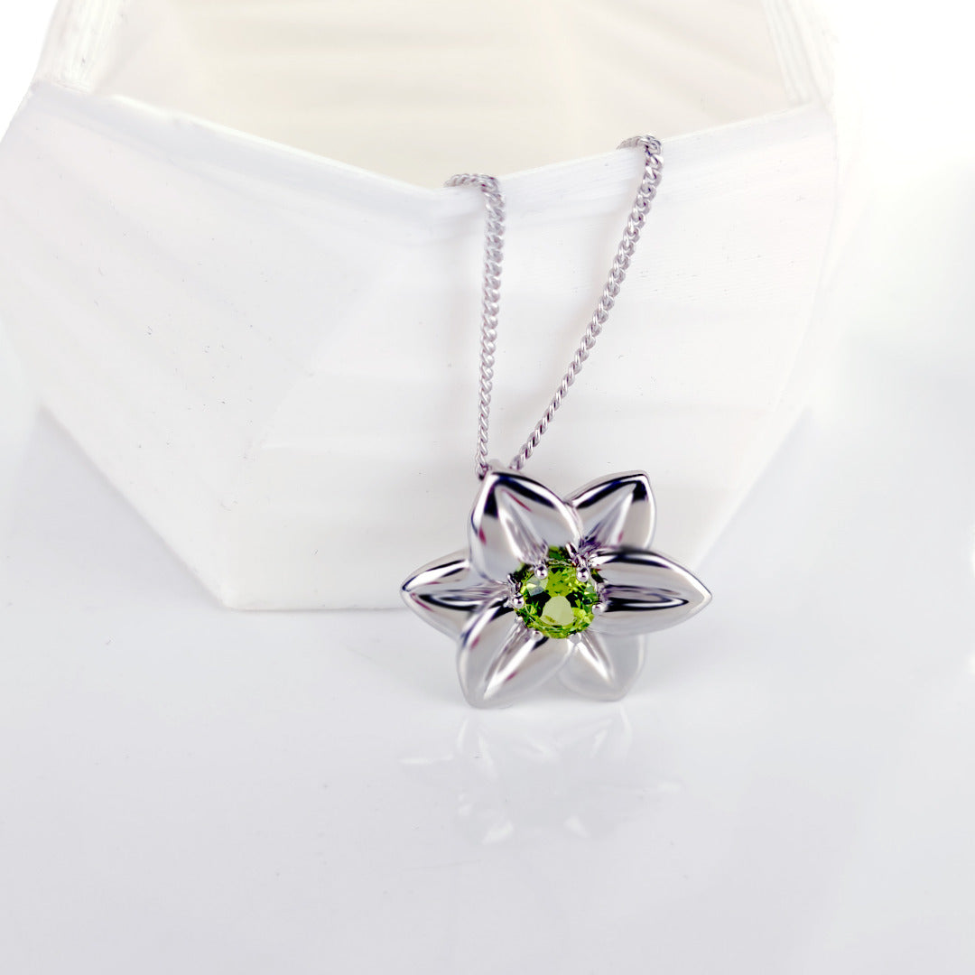 Peridot Flower Pendant Sterling Silver