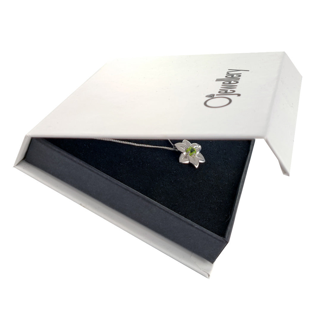 Peridot Flower Pendant Sterling Silver Boxed