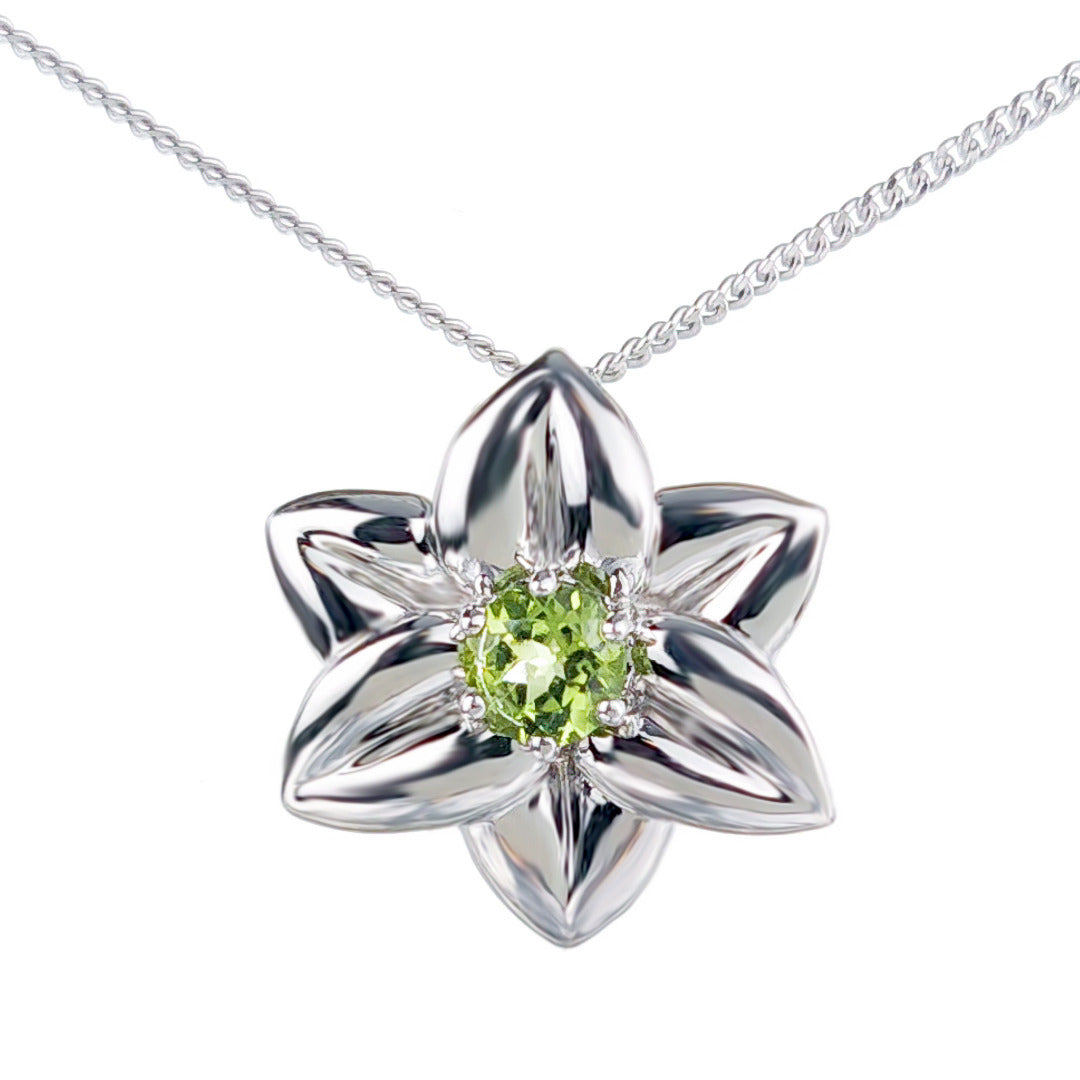 Peridot Flower Pendant Sterling Silver