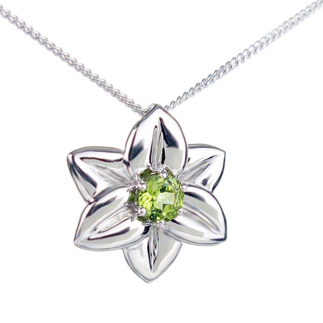 Peridot Flower Pendant Sterling Silver