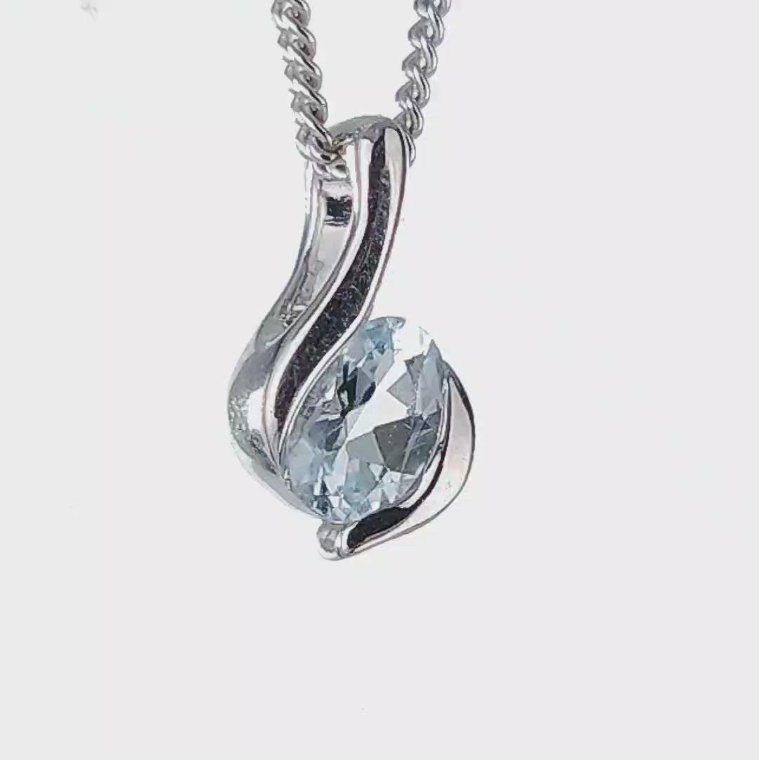 Aquamarine oval pendant sterling silver