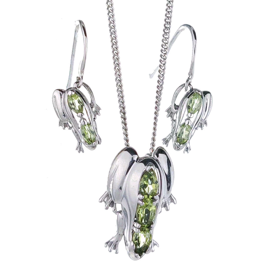 Peridot Frog Set Dangle Earrings Necklace
