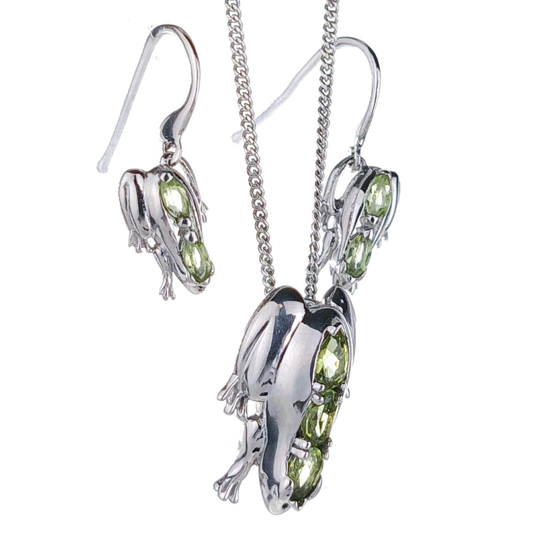 Peridot Frog Set Dangle Earrings Necklace