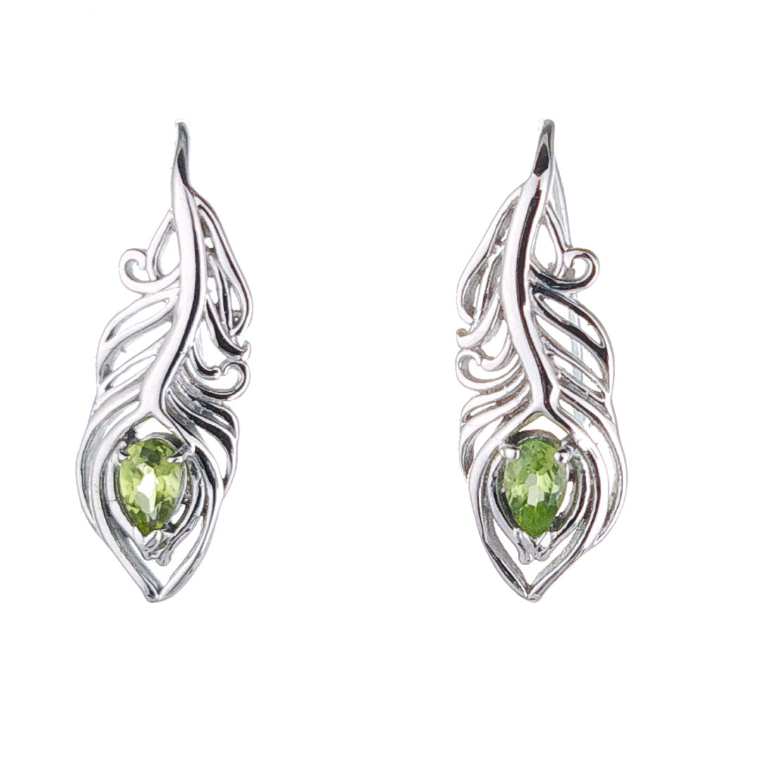 Peridot Peacock Feather Earrings Sterling Silver