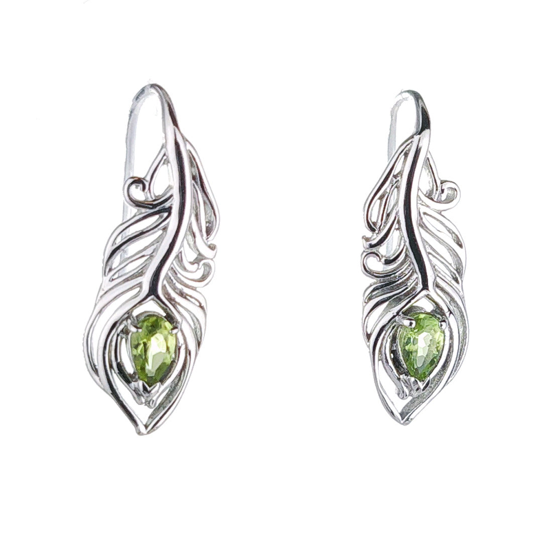 Peridot Peacock Feather Earrings Sterling Silver