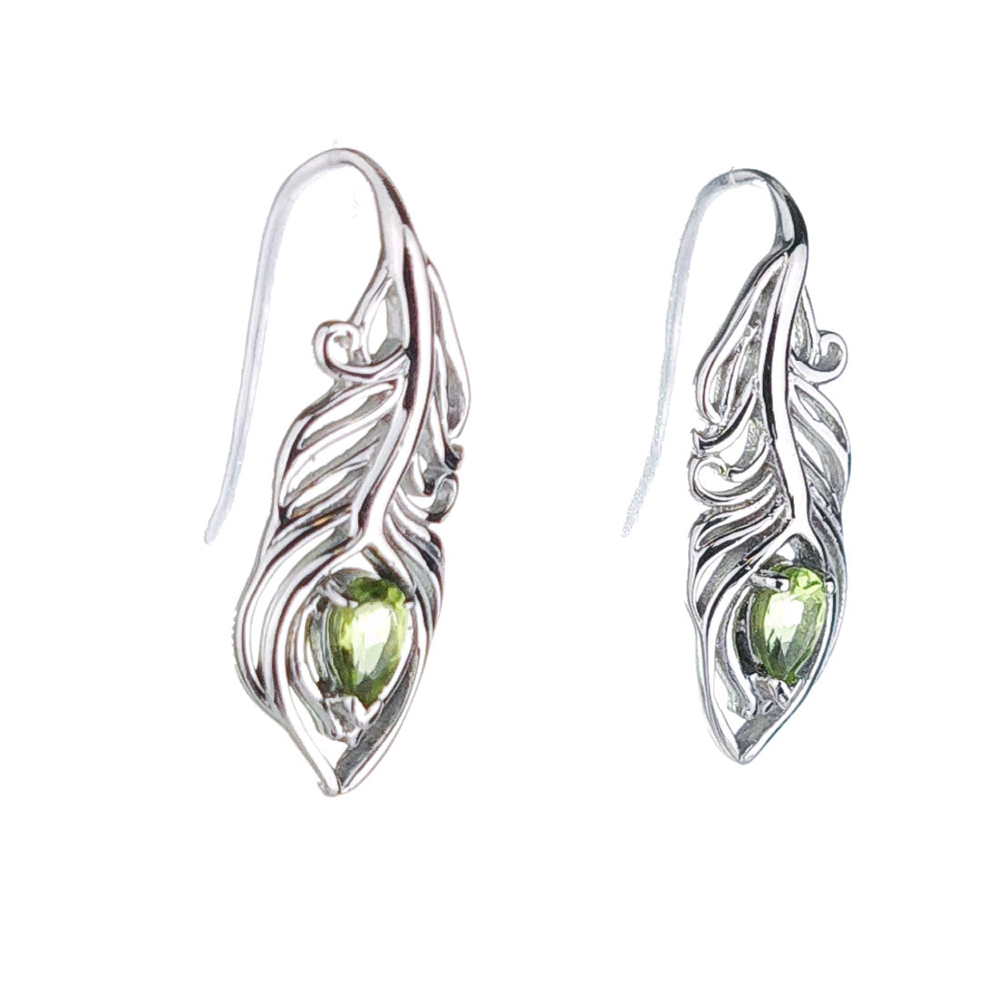 Peridot Peacock Feather Earrings Sterling Silver