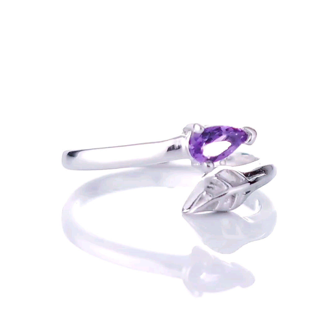 Sterling Silver Amethyst Ring  Size I-T Adjustable Purple Tree of life February Birthday