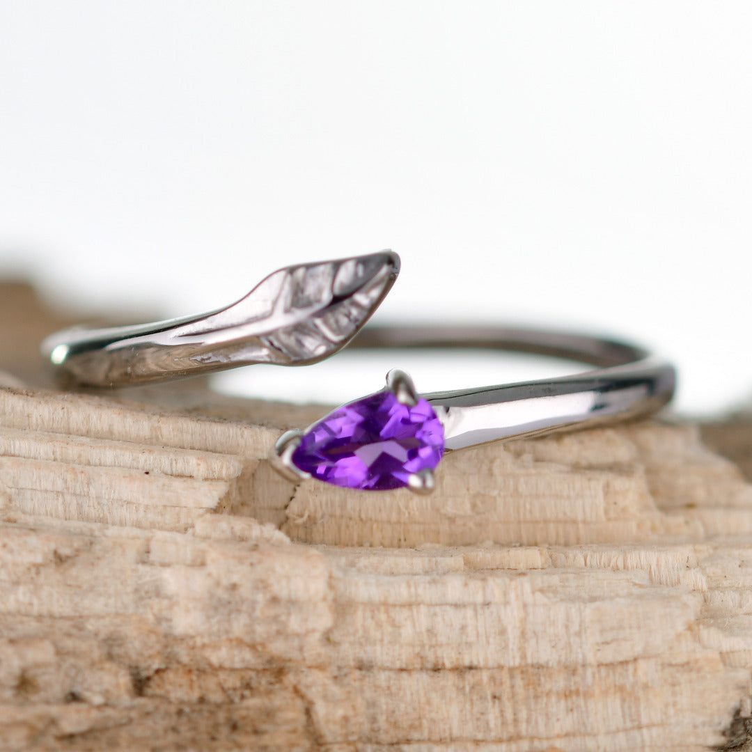 Sterling Silver Amethyst Ring  Size I-T Adjustable Purple Tree of life February Birthday