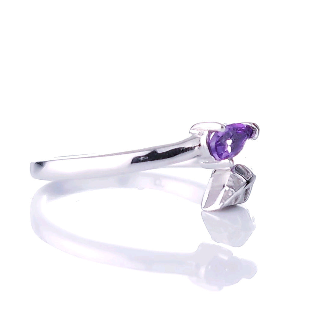 Sterling Silver Amethyst Ring  Size I-T Adjustable Purple Tree of life February Birthday