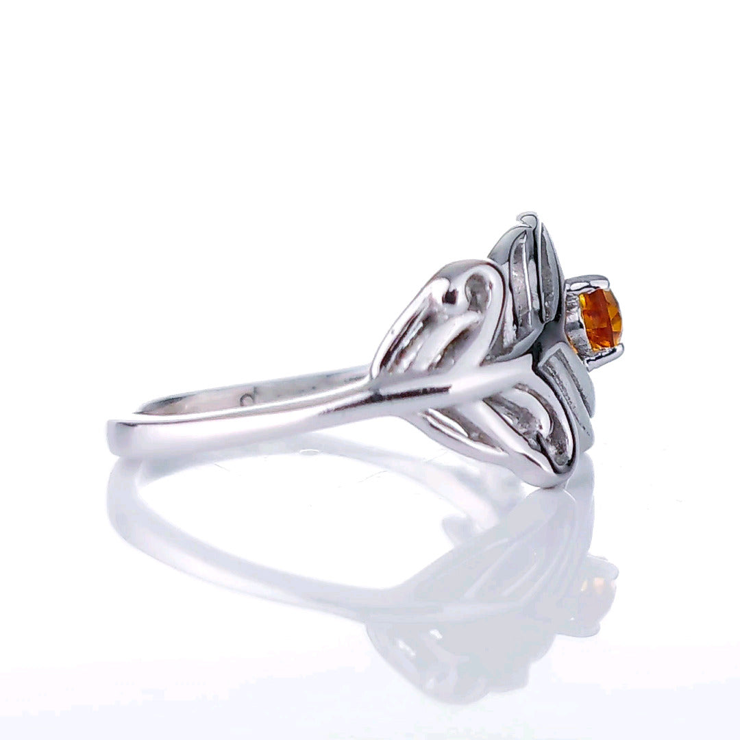 Sterling Silver Citrine Ring Size J-T Adjustable Yellow Peacock Feather November Birthstone