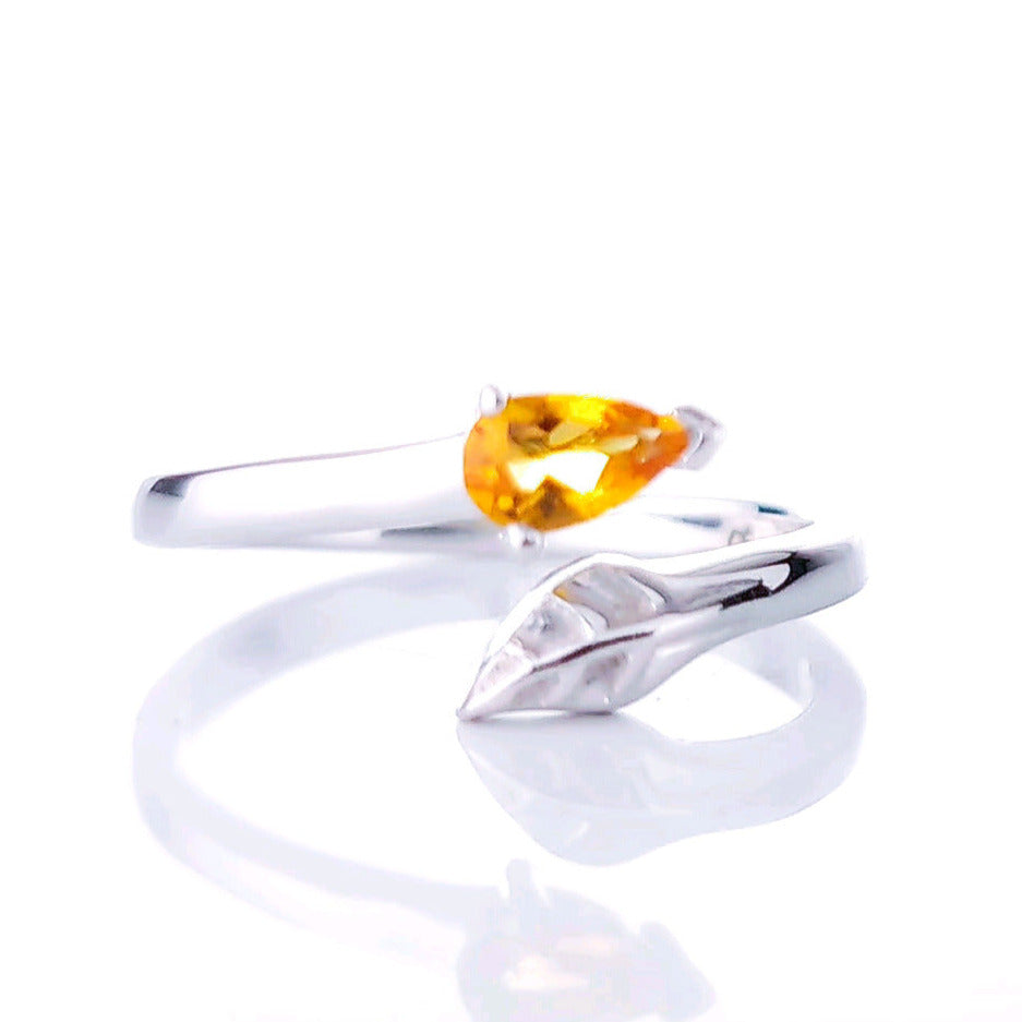 Sterling Silver Citrine Ring Size I-T Adjustable Yellow Tree of life November Birthstone