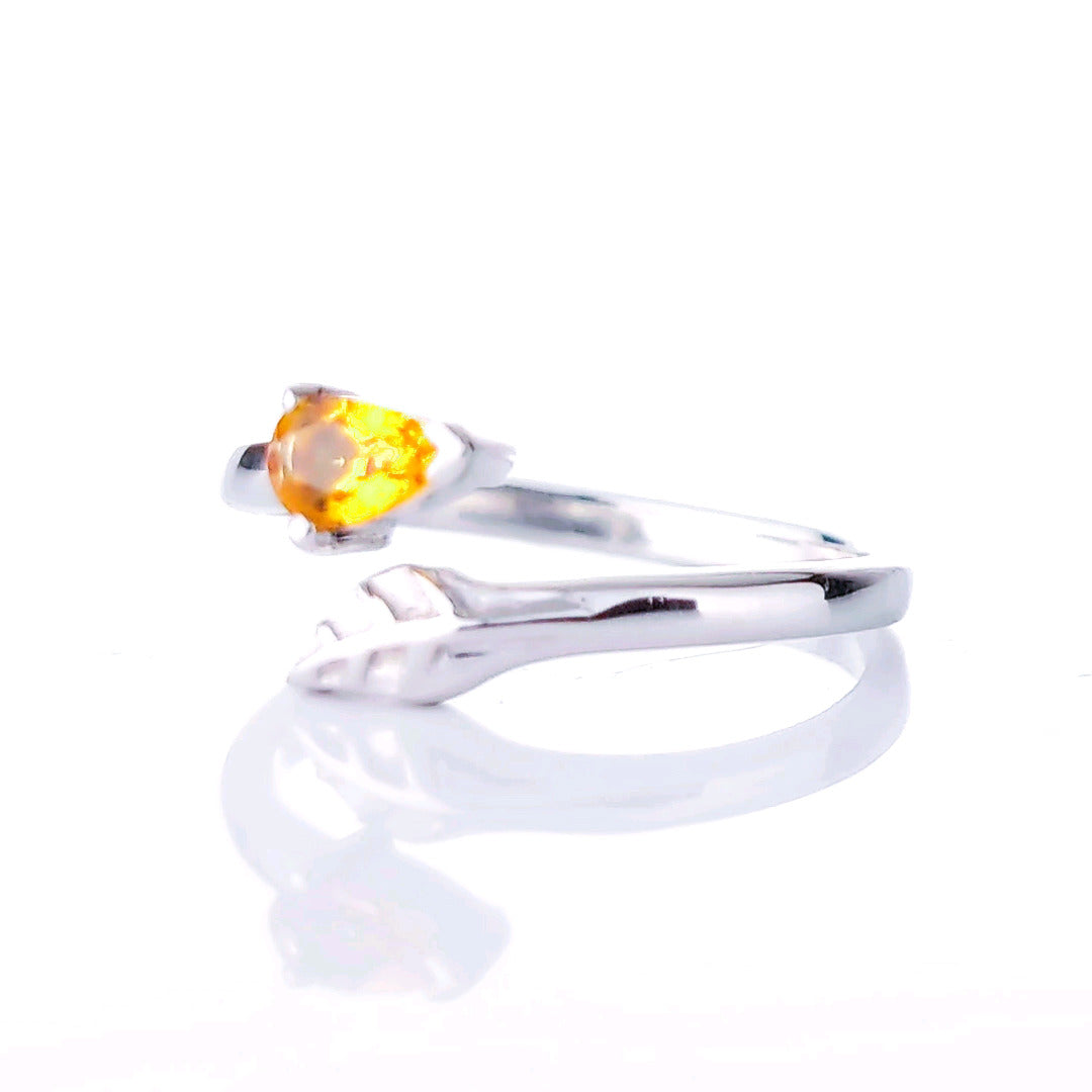 Sterling Silver Citrine Ring Size I-T Adjustable Yellow Tree of life November Birthstone