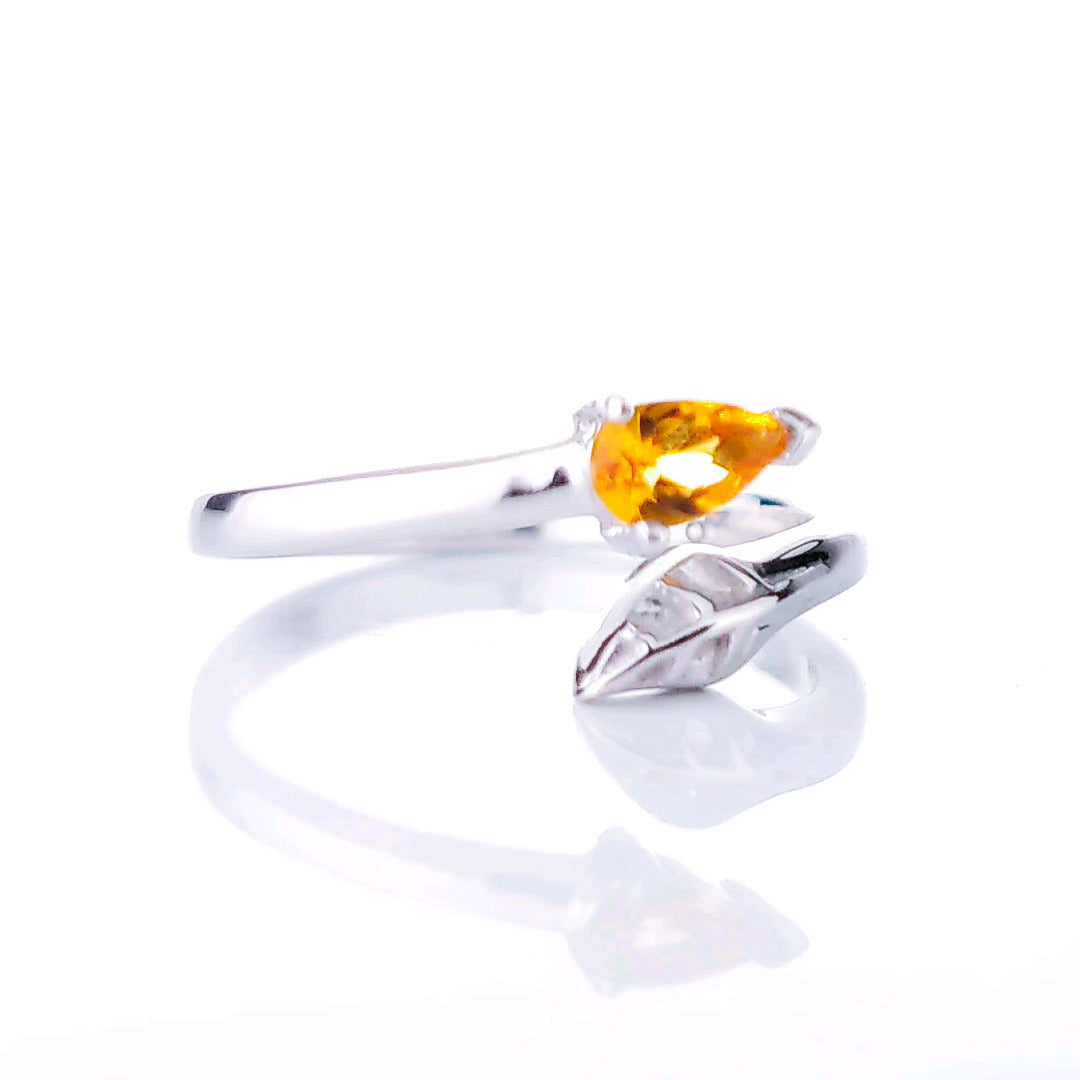 Sterling Silver Citrine Ring Size I-T Adjustable Yellow Tree of life November Birthstone