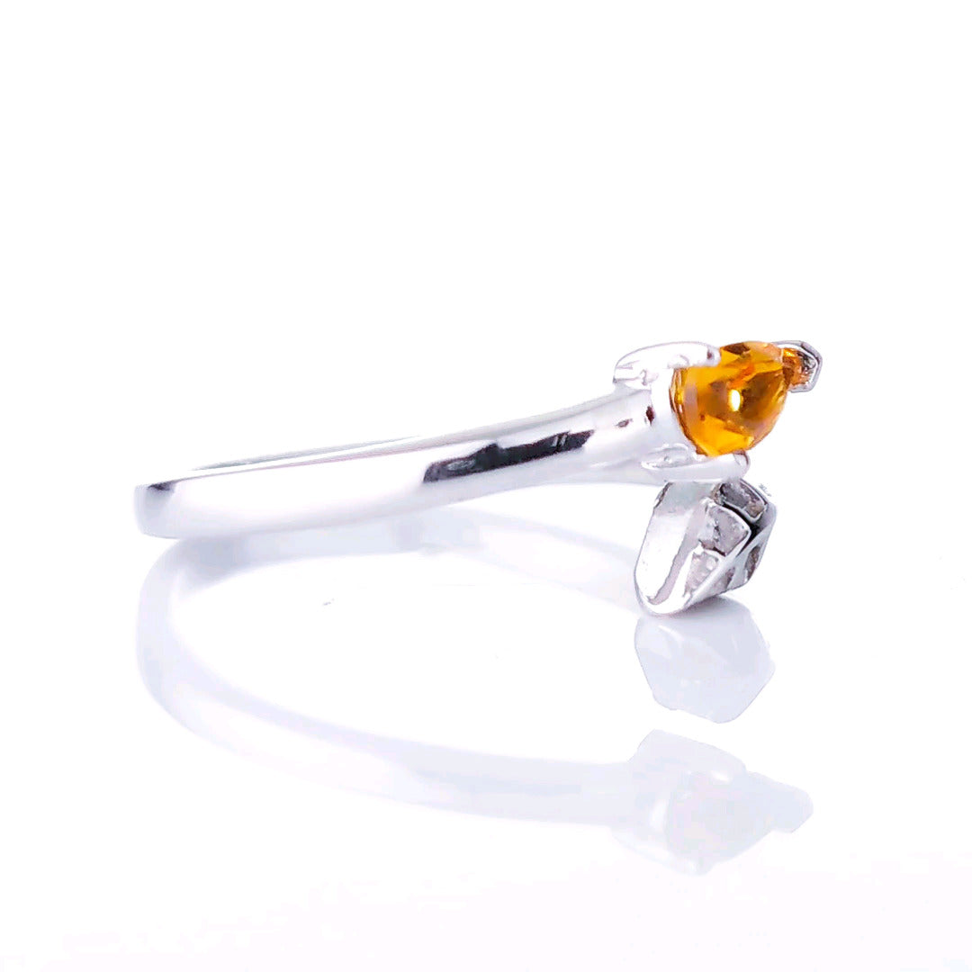 Sterling Silver Citrine Ring Size I-T Adjustable Yellow Tree of life November Birthstone