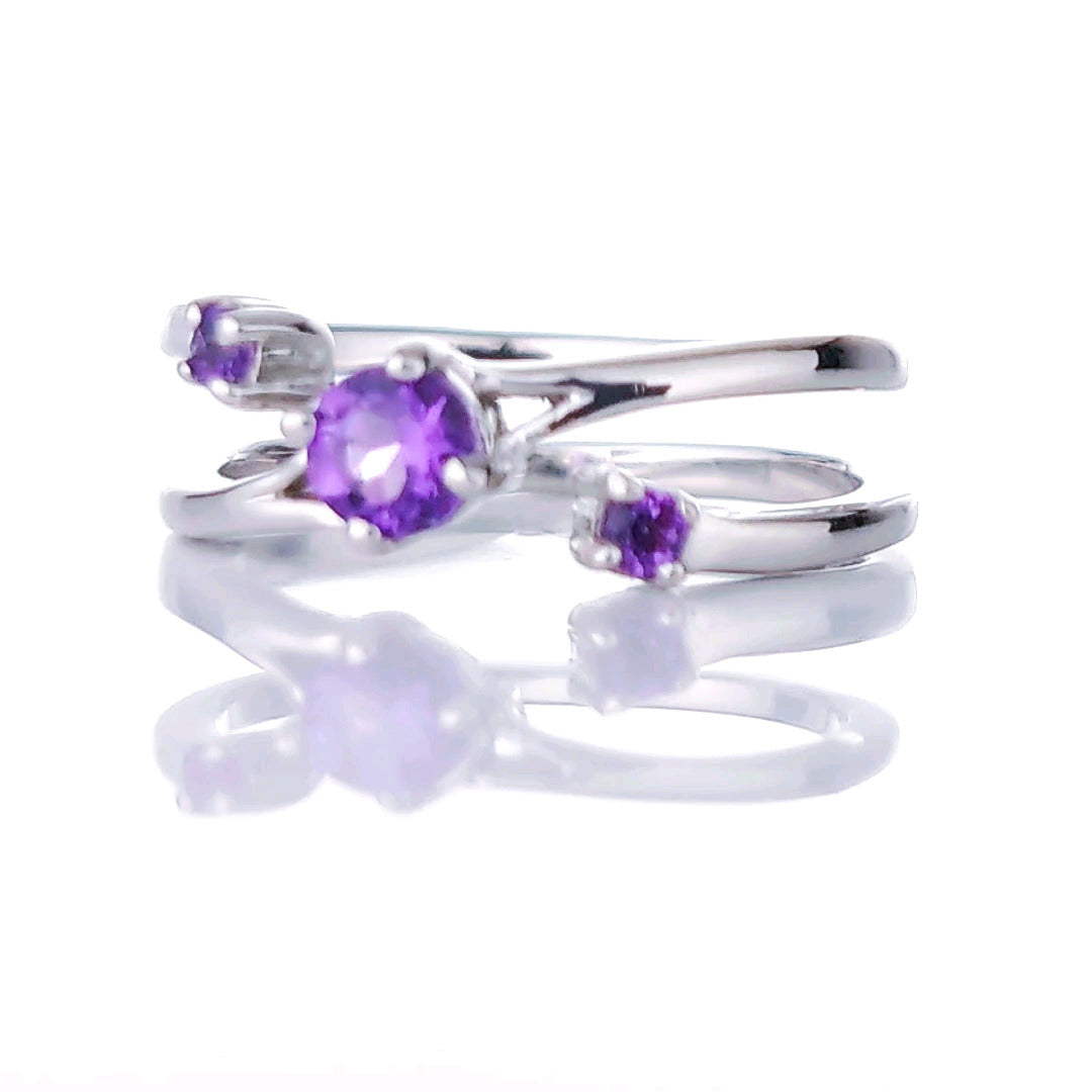 Amethyst Adjustable Round Trilogy Ring Size J-S Sterling Silver