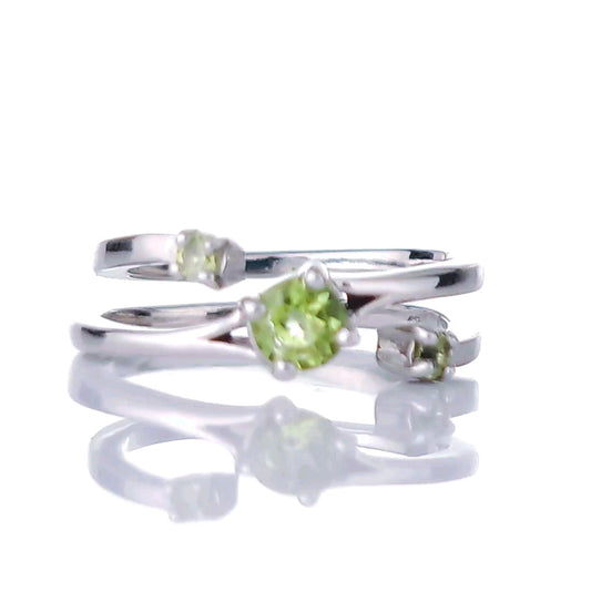 Sterling Silver Peridot Ring  Size I-S Adjustable Green August Birthday