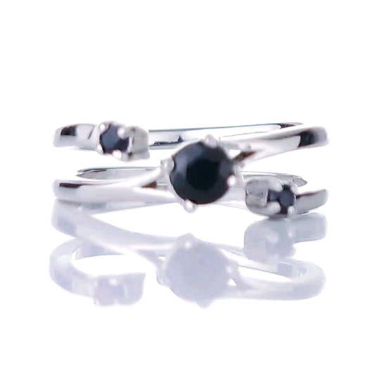 Sterling Silver Sapphire Ring  Size I-T Adjustable Ink Blue September Birthday