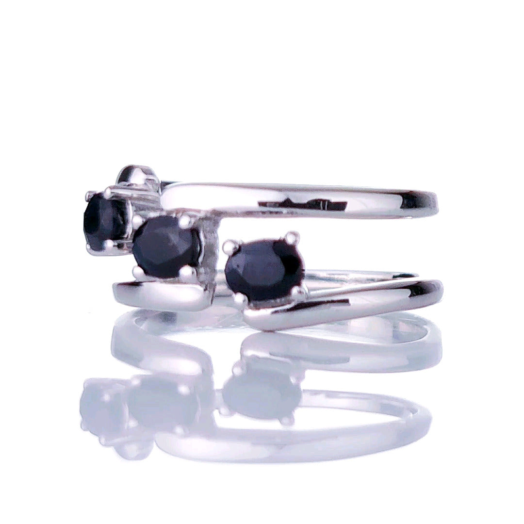 Sterling Silver Adjustable Trilogy Sapphire Ring