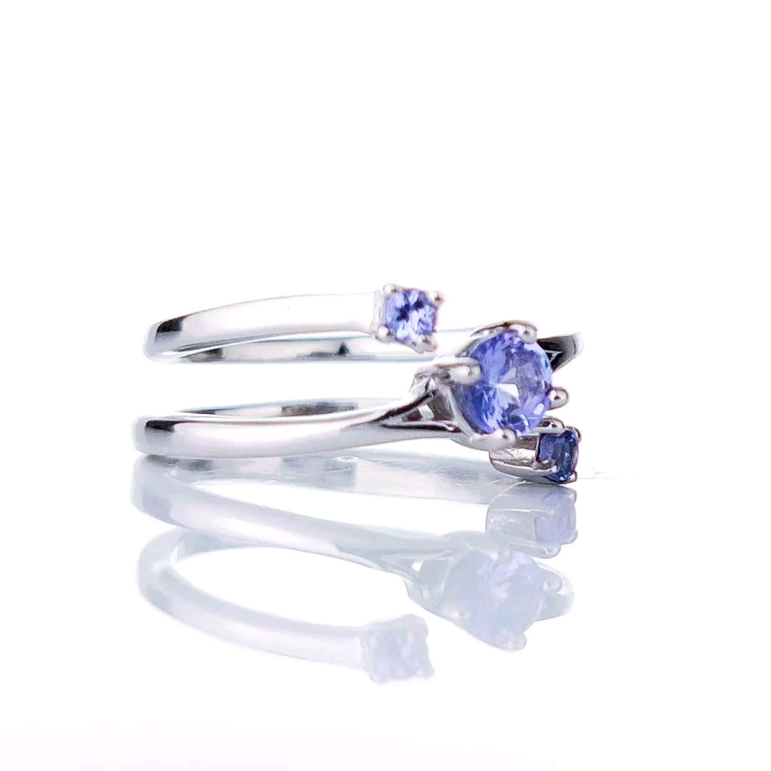 Sterling Silver Tanzanite Ring  Size I-S Adjustable Blue December Birthday