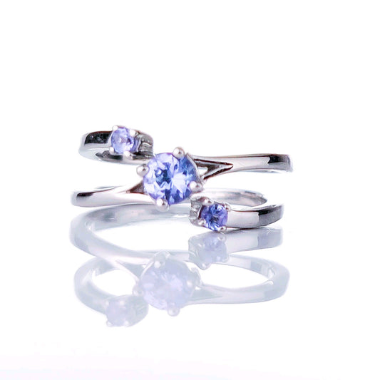 Sterling Silver Tanzanite Ring  Size I-S Adjustable Blue December Birthday