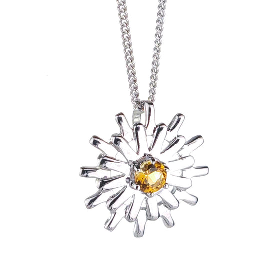 Sterling Silver Citrine Sun Necklace Yellow Pendant November Birthstone