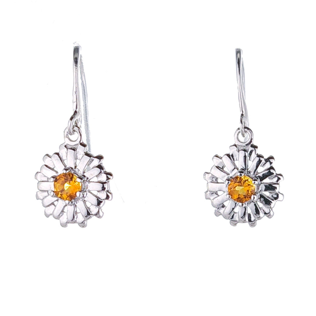 Sterling Silver Citrine Sun Earrings Dangle Yellow Hook November Birthstone