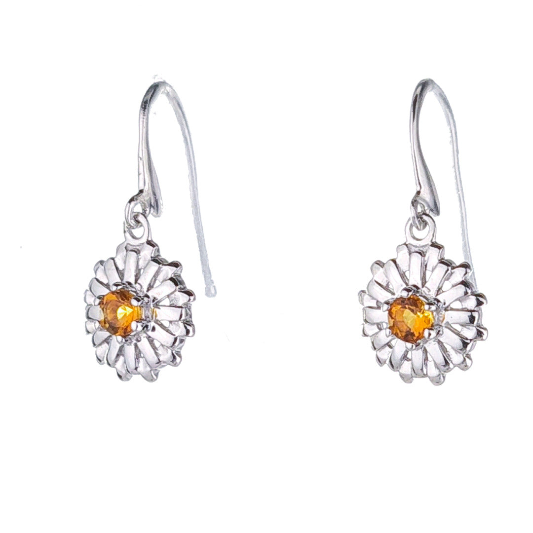 Sterling Silver Citrine Sun Earrings Dangle Yellow Hook November Birthstone