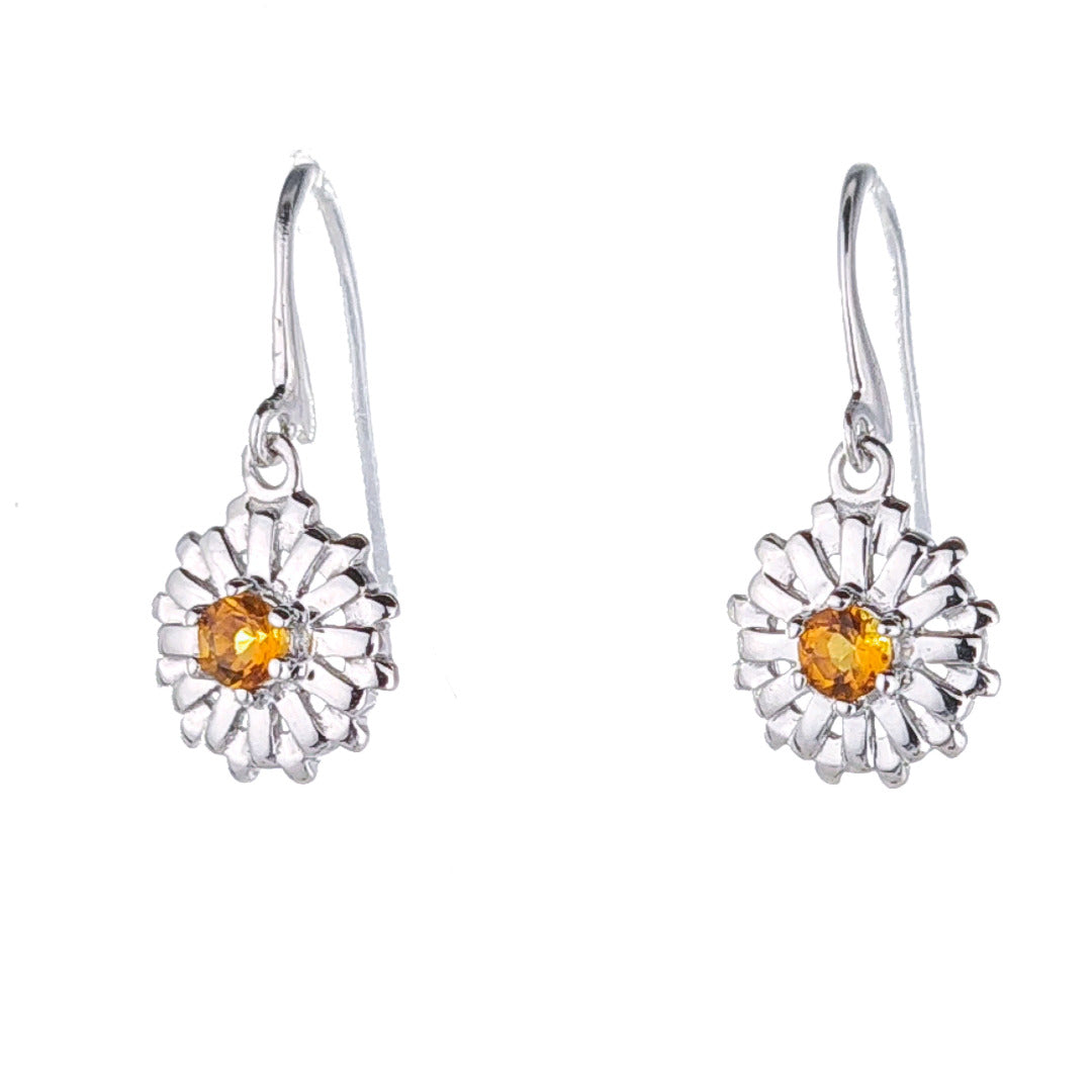 Sterling Silver Citrine Sun Earrings Dangle Yellow Hook November Birthstone