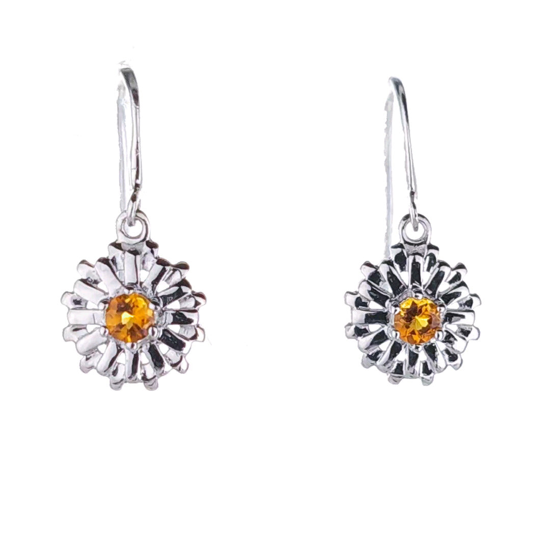 Sterling Silver Citrine Sun Earrings Dangle Yellow Hook November Birthstone