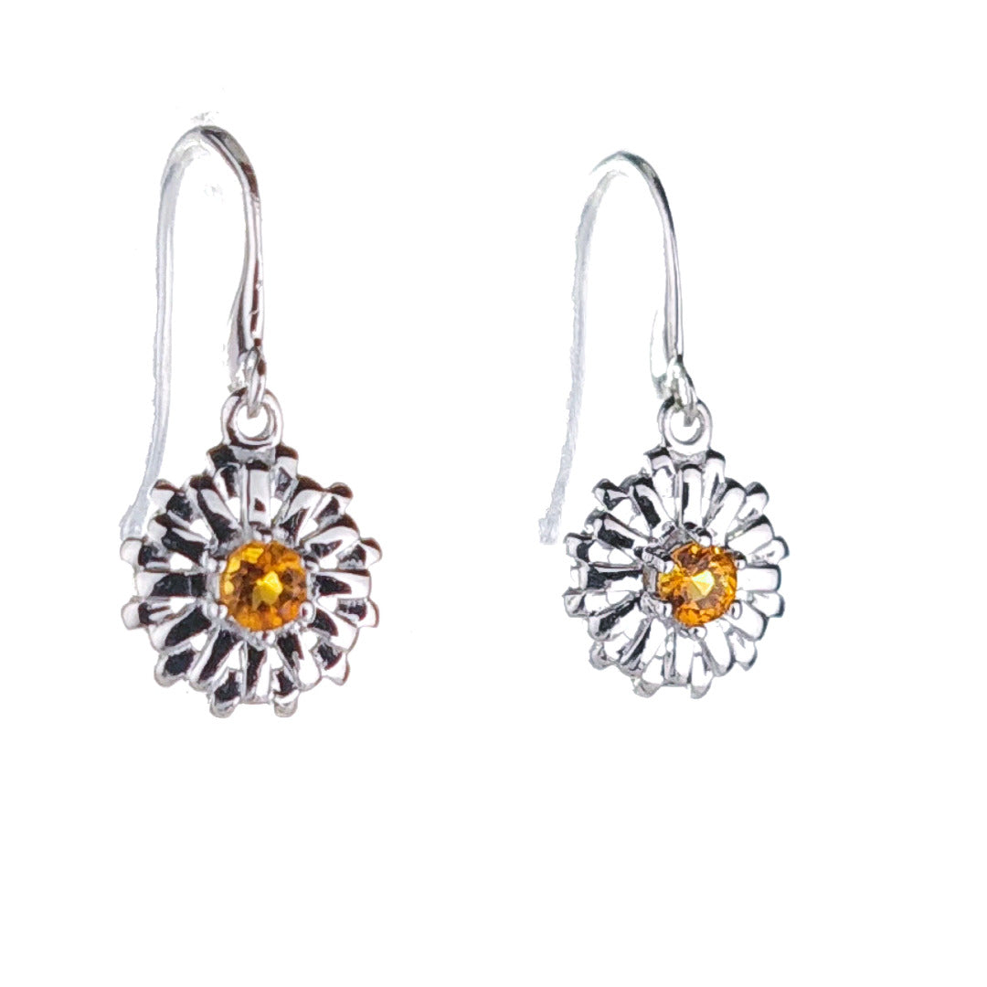 Sterling Silver Citrine Sun Earrings Dangle Yellow Hook November Birthstone