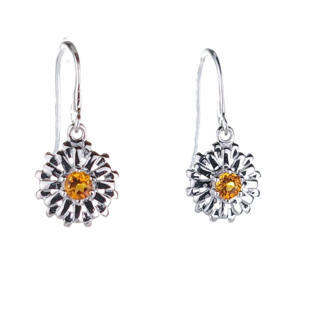 Sterling Silver Citrine Sun Earrings Dangle Yellow Hook November Birthstone