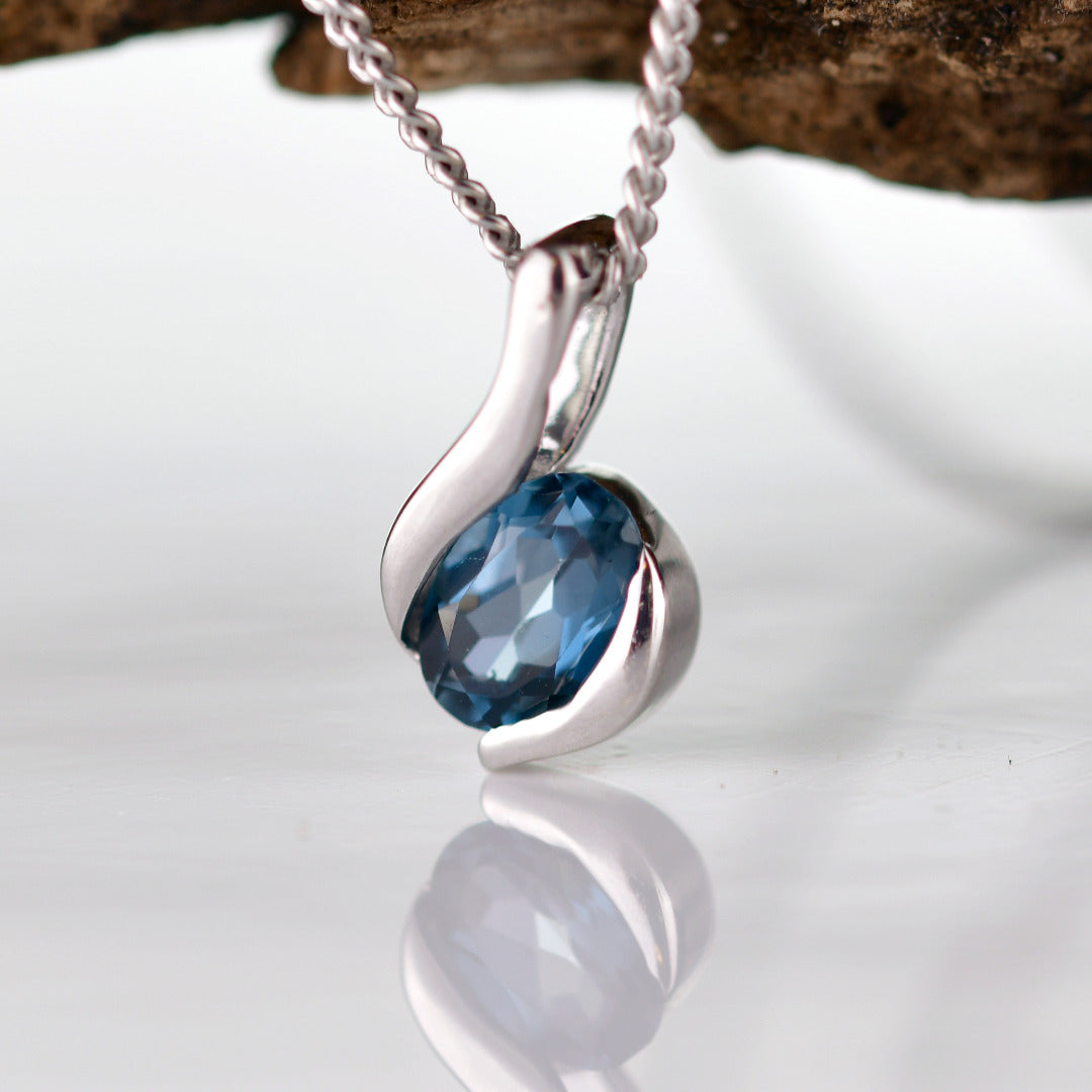 Sterling Silver Pendant London Blue Topaz Oval December Birthstone