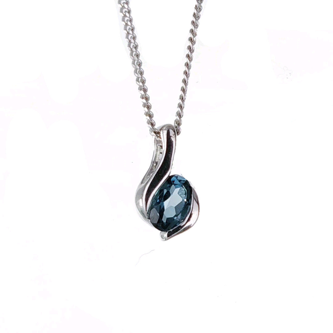 Sterling Silver Pendant London Blue Topaz Oval December Birthstone