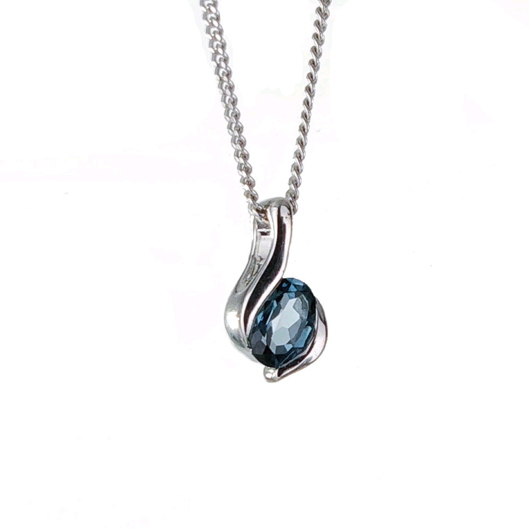 Sterling Silver Pendant London Blue Topaz Oval December Birthstone